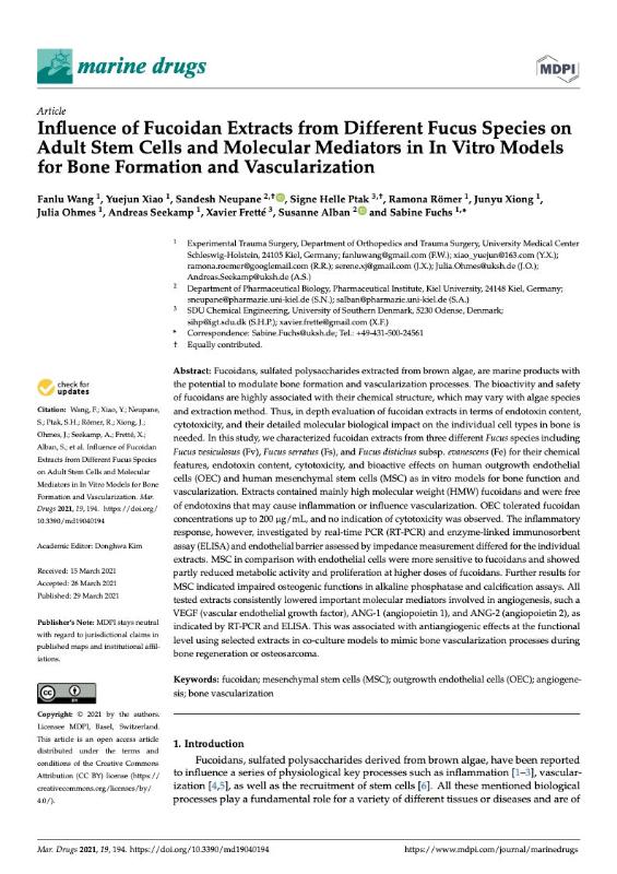 influence of fucoidan extracts from different fucus species on adult stem cells and molecular mediators in In-vitro models for bone formation and vascularization. 