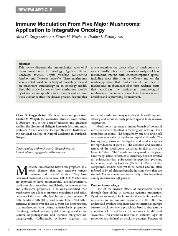Immune Modulation From Five Major Mushrooms: Application to Integrative Oncology cover of research