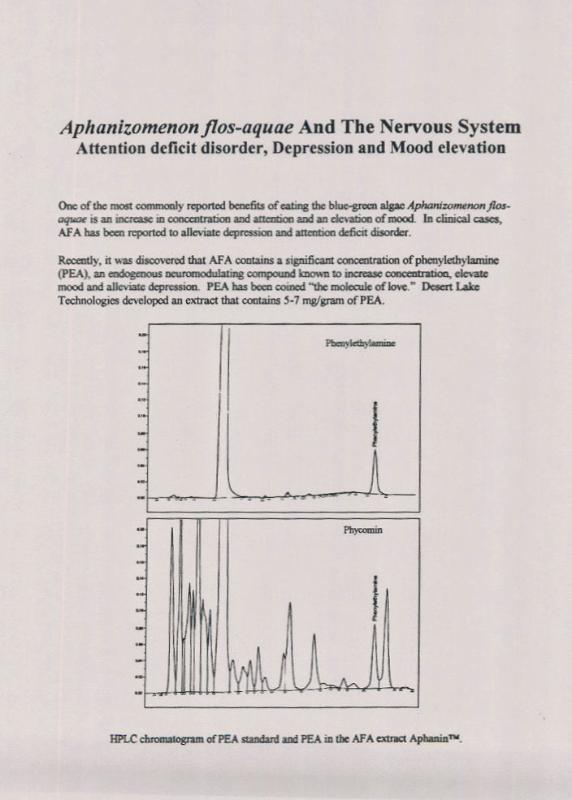 AFA Aphanazomenon flos-aque, blue green algae and the nervous system, attention deficit disorder, depression and mood elevation